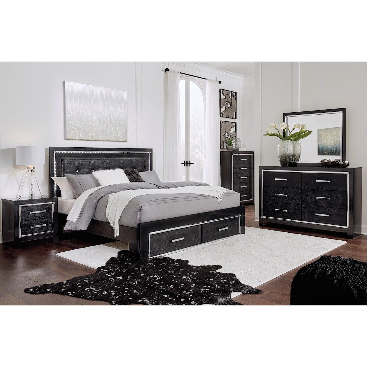 StyleLine Kaydell King Uph Storage Bed with LED Lighting