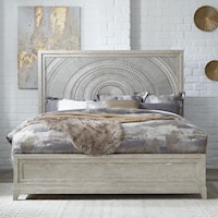 Contemporary King Panel Bed with Decorative Tile Headboard