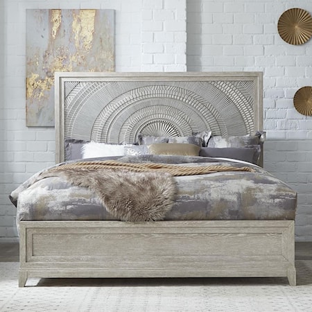 Contemporary King Panel Bed with Decorative Tile Headboard