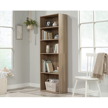 Transitional 5-Shelf Bookcase with Adjustable Shelves