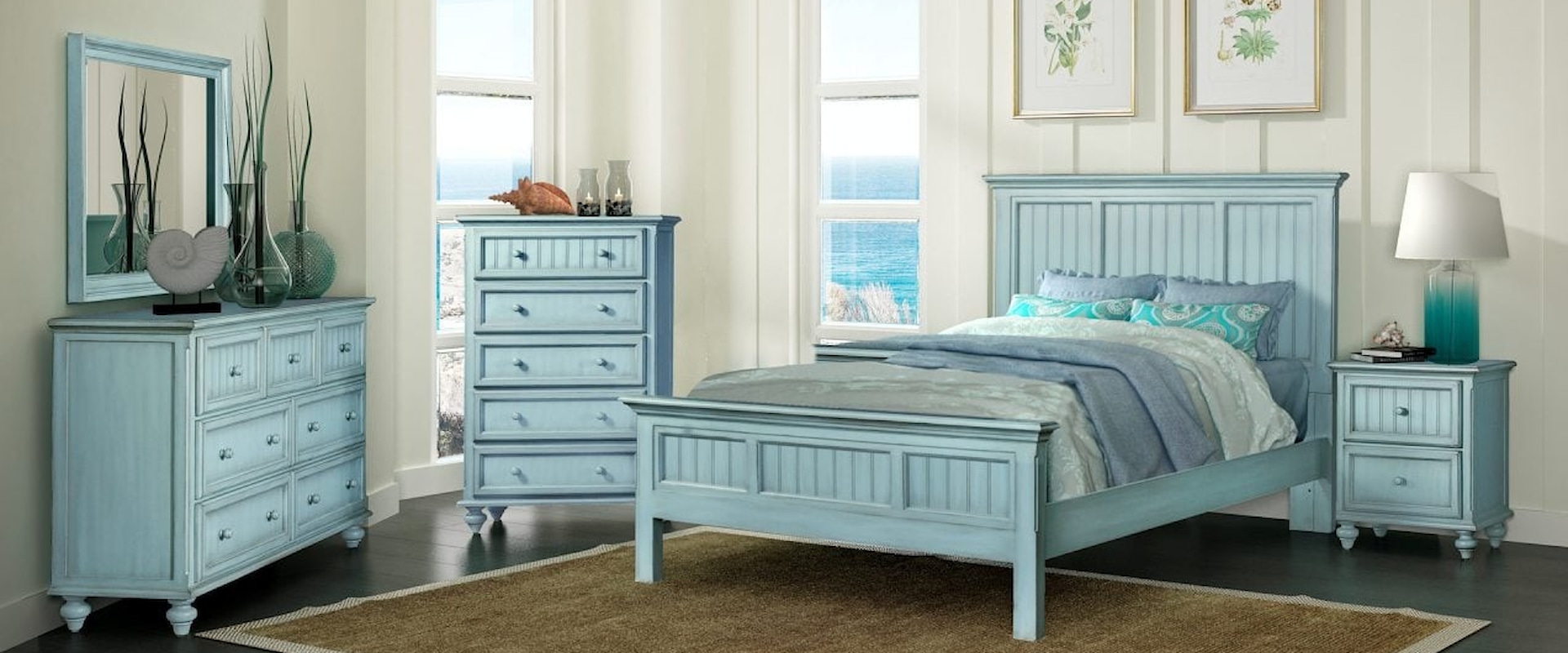 Queen 5-Piece Coastal Monaco Bedroom Set - Bleu