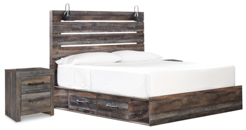 King Panel Storage Bed And 2 Nightstands