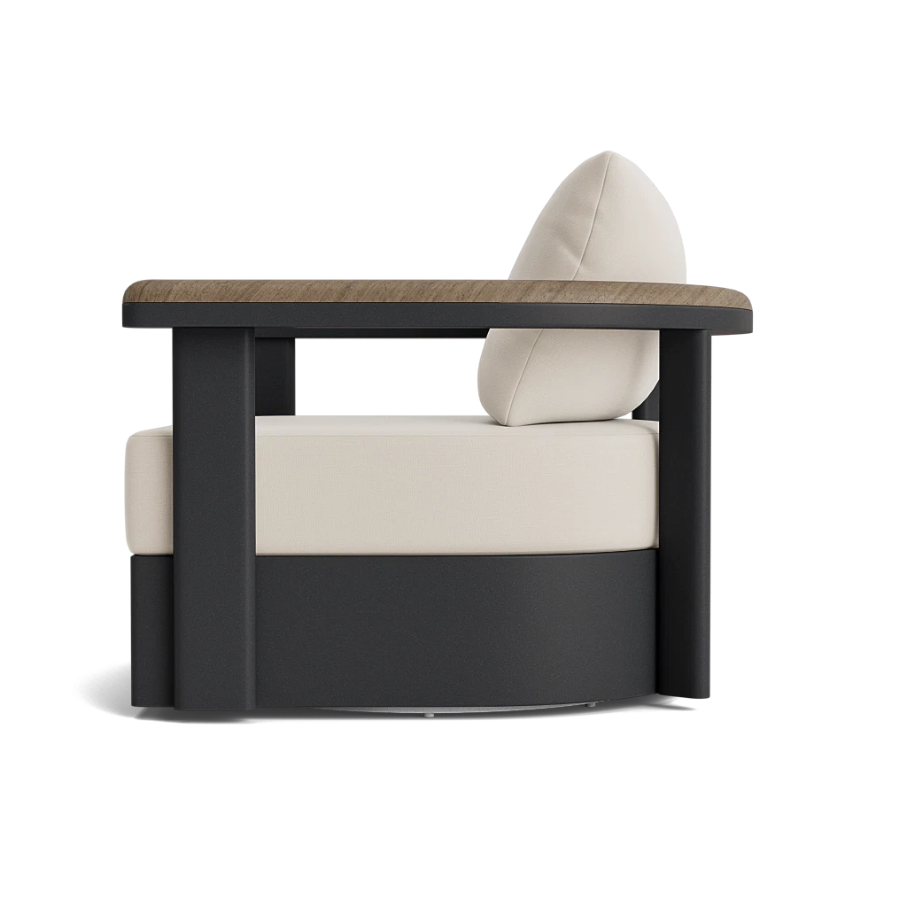 Barrel-Back Swivel Lounge Chair w/Teak Arms