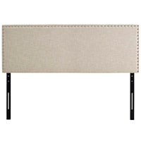 Transitional Upholstered Queen Headboard with Nailheads