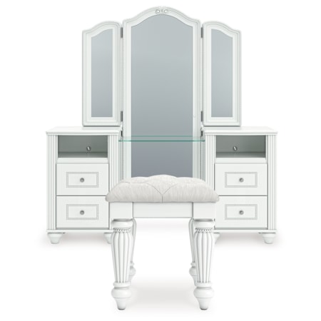 Vanity, Mirror And Stool