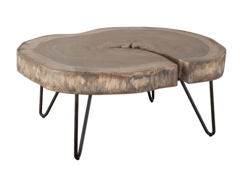 Rustic Live Edge Cocktail Table with Metal Base
