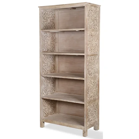 Boho Wood Bookcase with 4 Removable Shelves