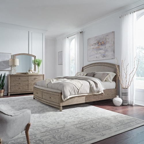 Transitional 3-Piece King Upholstered Storage Bedroom Set