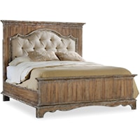Traditional Cal King Upholstered Mantle Panel Bed with Tufted Headboard