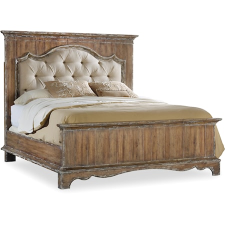 Traditional Queen Upholstered Mantle Panel Bed with Tufted Headboard