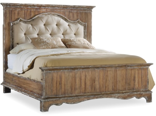 Traditional Queen Upholstered Mantle Panel Bed with Tufted Headboard