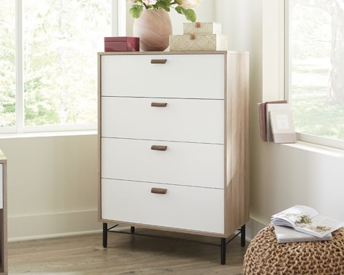 Contemporary 4-Drawer Chest with Leather Handles