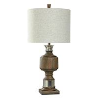 Contemporary Table Lamp with Steel Accents and Heathered Shade