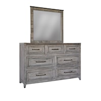 Rustic Light Brown 7-Drawer Dresser with Mirror Set