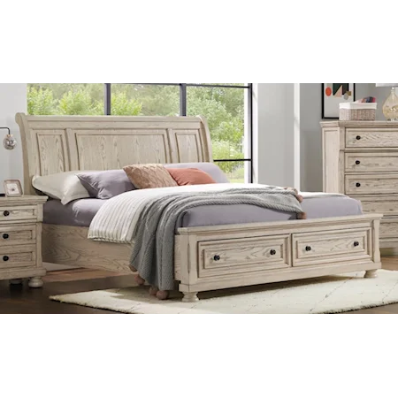 Transitional Low Profile Queen Bed with Footboard Storage