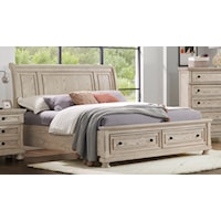 Transitional Low Profile King Bed with Footboard Storage