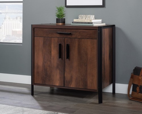 Industrial 2-Door Library Cabinet with Concealed Storage Drawer