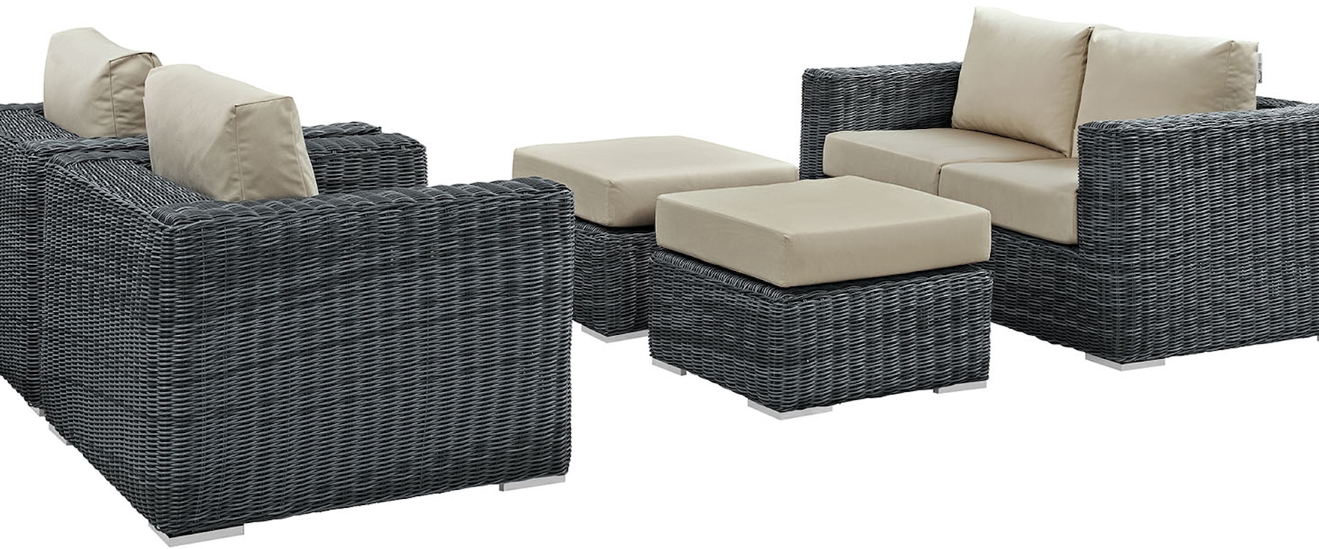 Summon Coastal 5-Piece Outdoor Patio Sunbrella® Sectional Set - Gray/Beige