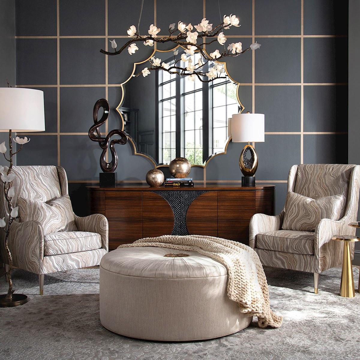 John-Richard Furniture Wooden 4-Door Ovate Credenza