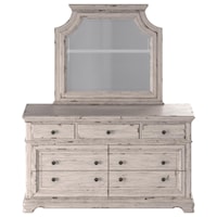 Relaxed Vintage Dresser and Mirror Set with Felt-Lined Top Drawer