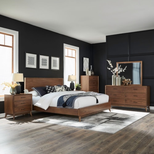 Mid Century Modern California King Platform Bed, Dresser and Mirror, Chest, Nightstand