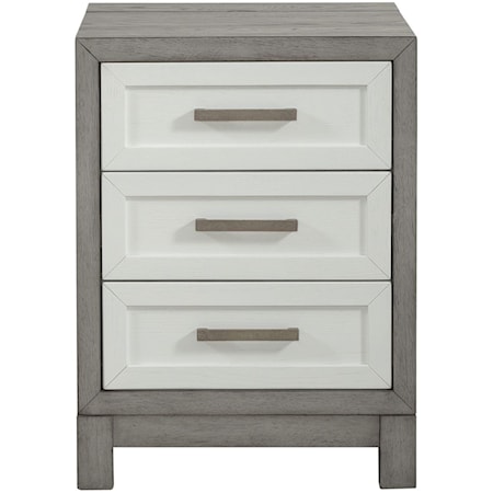 Modern Farmhouse 3-Drawer Chairside Table with Charging Station