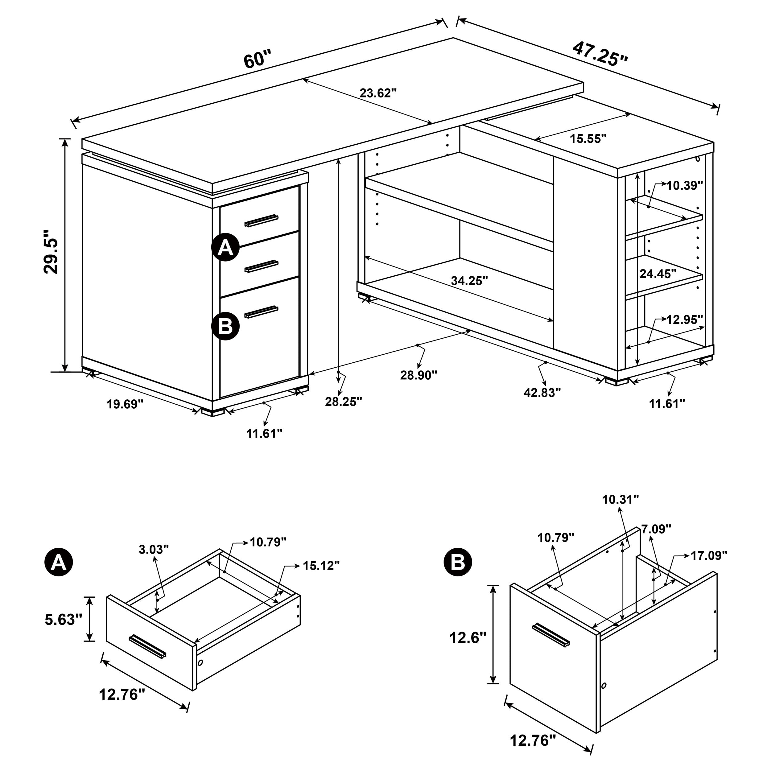 Coaster Yvette 60-inch 3-drawer L-Shape Computer Desk