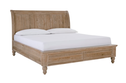 Transitional King Sleigh Bed with Headboard USB Charging Ports