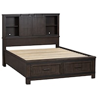 Transitional Queen Bookcase Bed with Storage Footboard