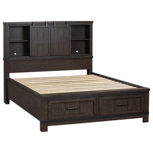 Transitional Queen Bookcase Bed with Storage Footboard