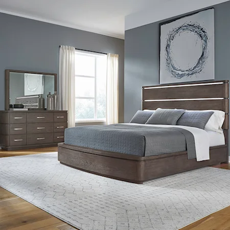 Contemporary 3-Piece Queen Panel Bedroom Set with LED Headboard