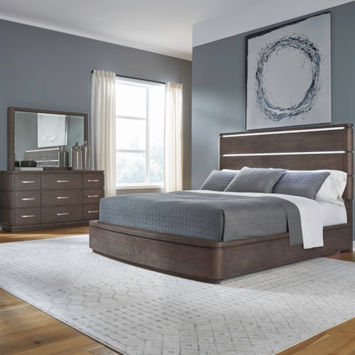 Contemporary 3-Piece King California Panel Bedroom Set with LED Headboard