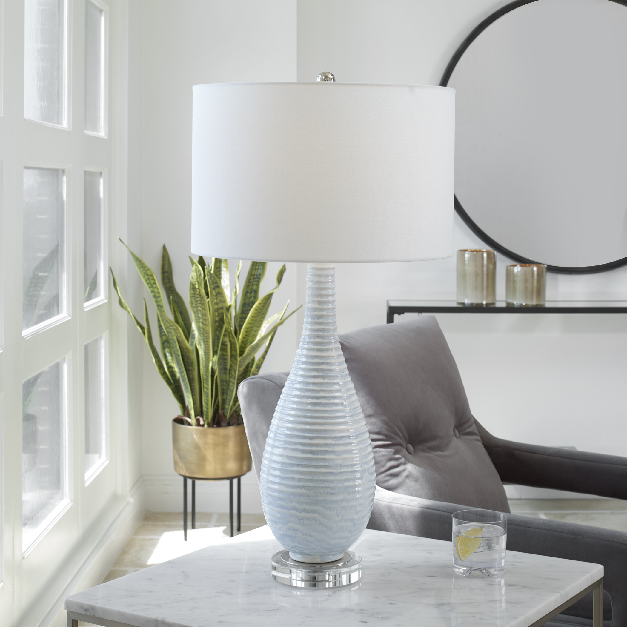 Clariot Ribbed Blue Table Lamp