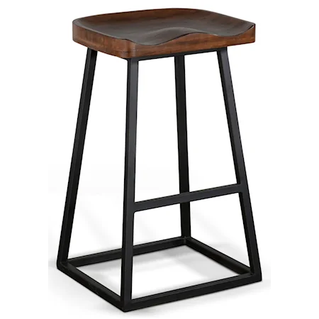 Bar Stool with Wood Saddle Seat and Metal Base