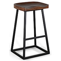 Bar Stool with Wood Saddle Seat and Metal Base