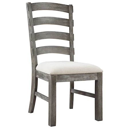 Slat Back Side Chair with Upholstered Seat and Rustic Charcoal Finish