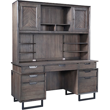 Contemporary Desk and Hutch with Adjustable Shelves and USB & A/C Ports