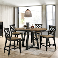 Transitional 5-Piece Counter Height Dining Set with Lattice Back Stools