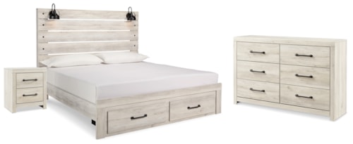 King Panel Storage Bed, Dresser And Nightstand