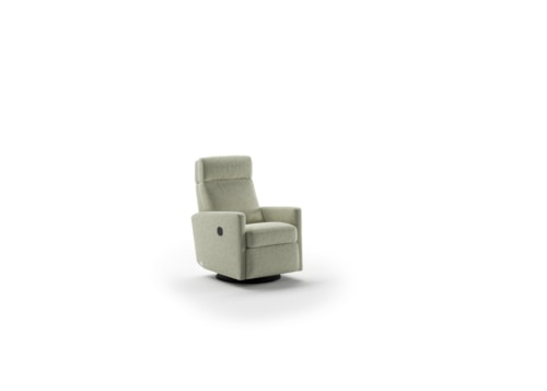 Contemporary Swivel Power Recliner with Adjustable Headrest