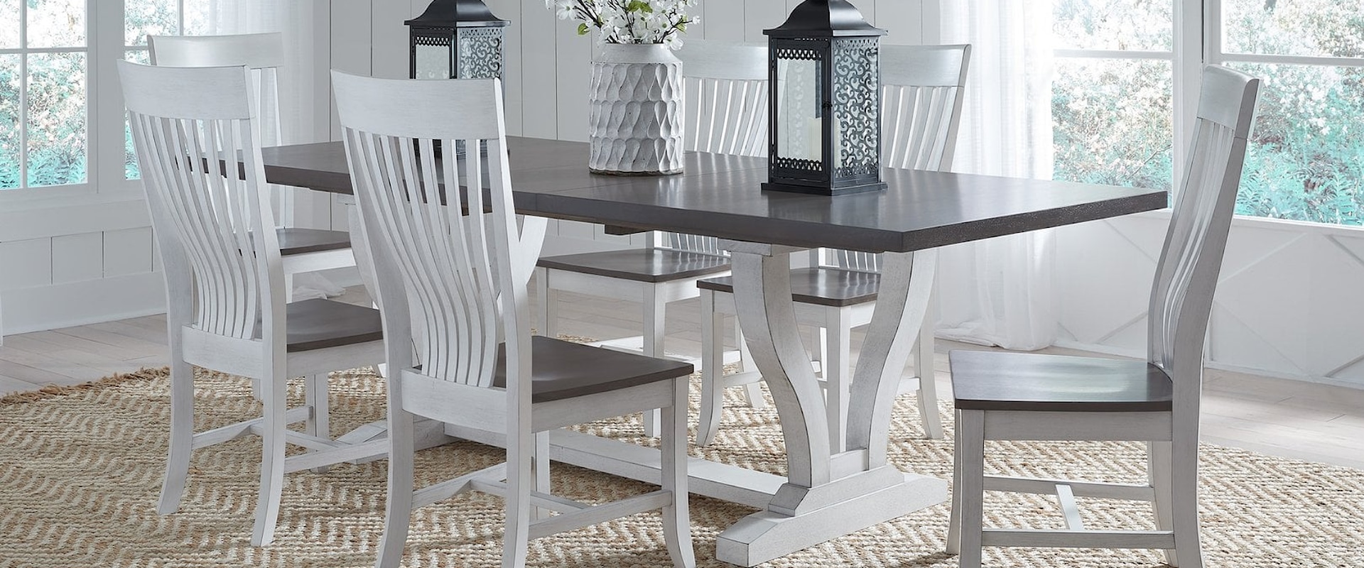 Famrhouse Two-Tone Dining Set w/Six Chairs