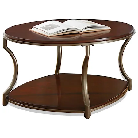 Transitional Round Cocktail Table with Shelf