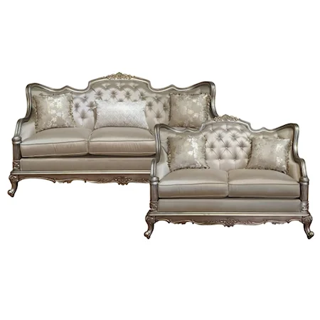 Traditional 2-Piece Living Room Set with Jewel Tufting