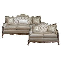 Traditional 2-Piece Living Room Set with Jewel Tufting