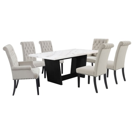 Sherry 7-piece Marble Top Dining Table Set