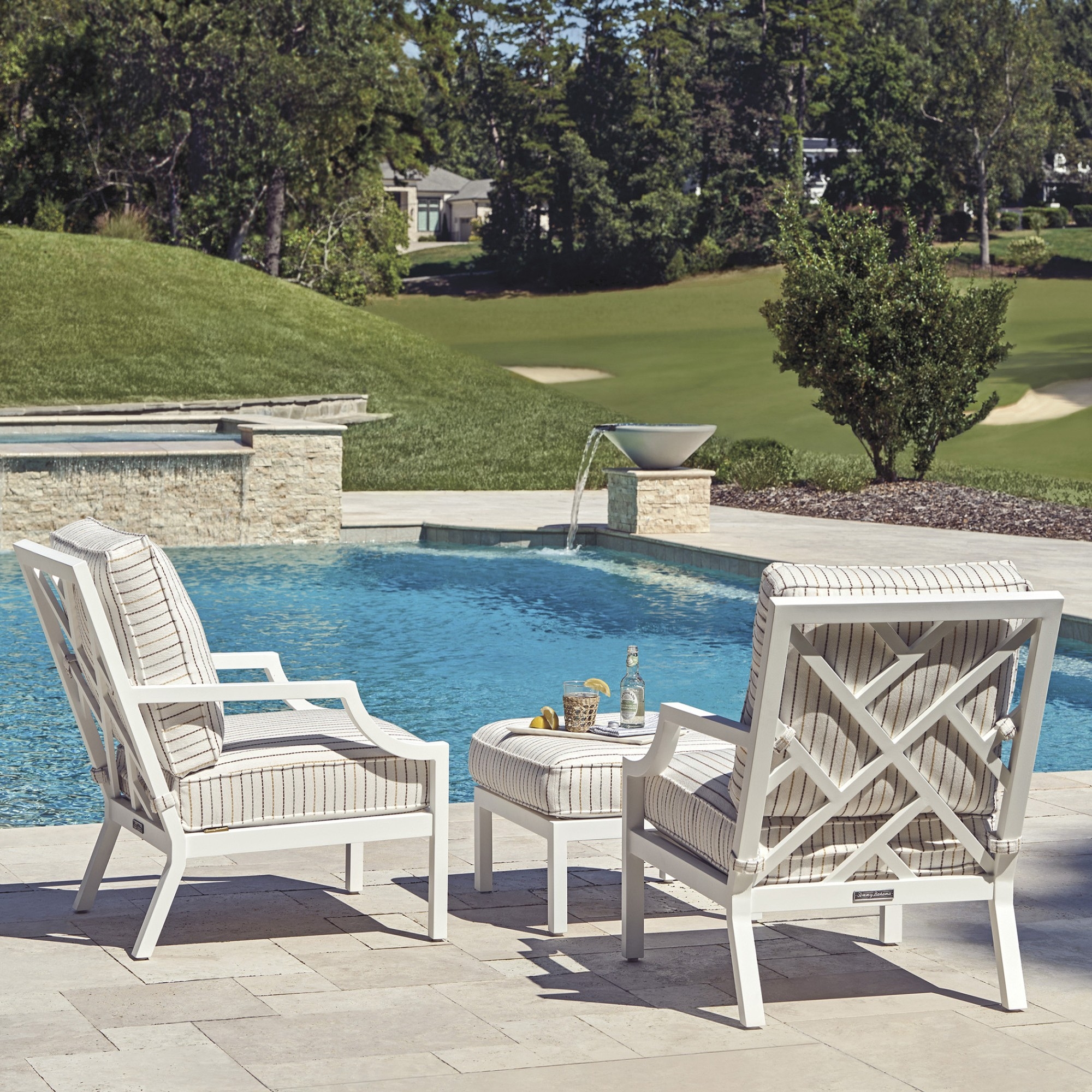 Transitional 7-pc. Cushioned Chippendale Dining Set with Umbrella Hole