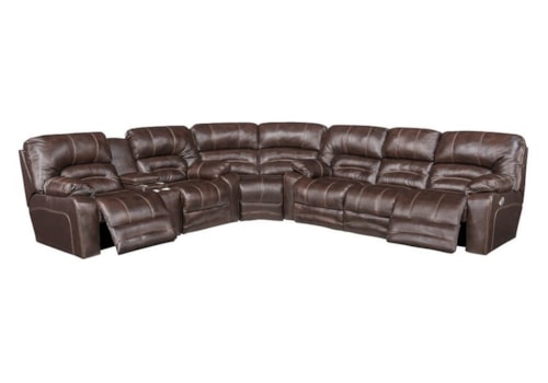Casual Power Reclining Sectional Sofa with Drop-Down Table and Cupholders