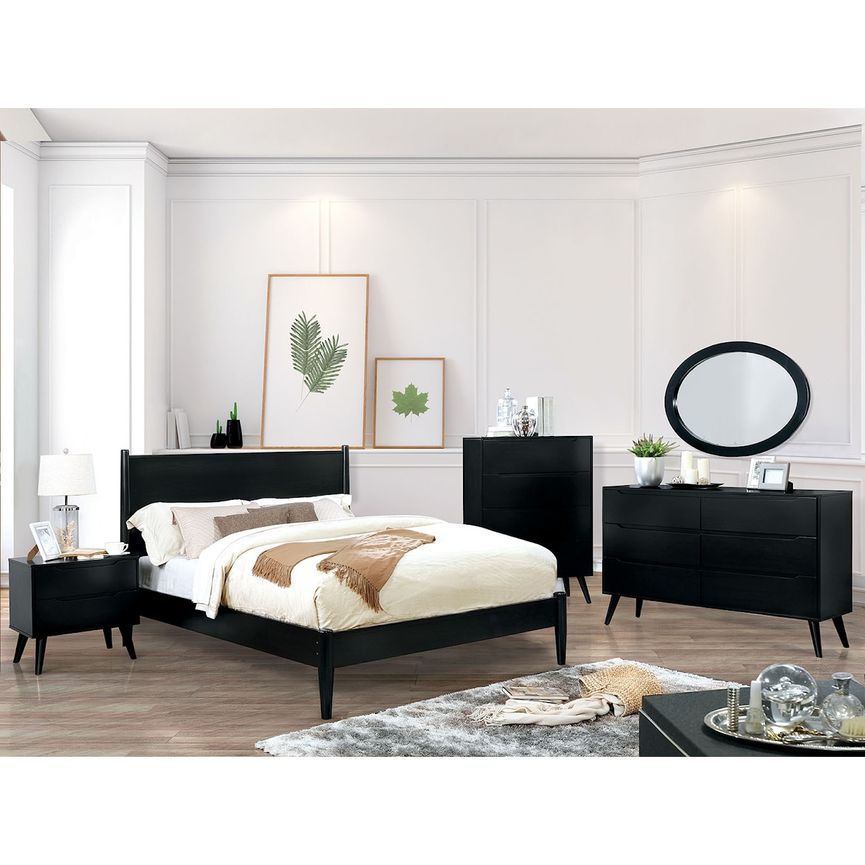 Furniture of America - FOA Lennart 4 Pc. Twin Bedroom Set w/ Oval Mirror