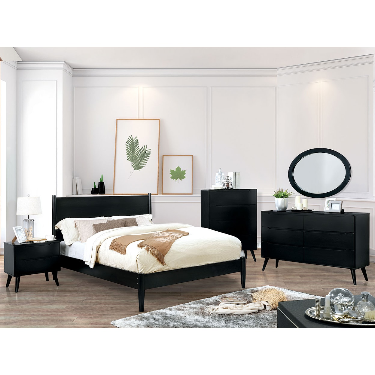 FUSA Lennart 4 Pc. Full Bedroom Set w/ Oval Mirror