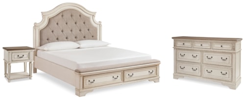 King Storage Bed, Dresser And Nightstand